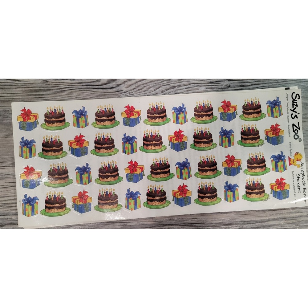 Suzy Zoo sticker lot of 52 sheets Acid free birthday cake and present borders